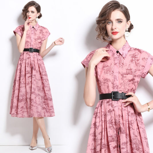 Women's Polo Collar Shirt Printed Short Sleeve Dress